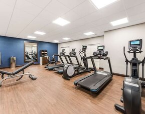 Fully equipped fitness center at Hampton Inn & Suites Benton Harbor.