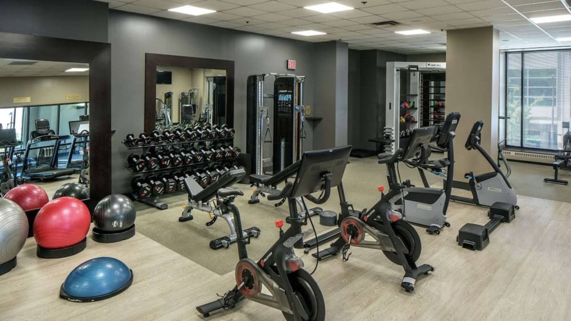 Fully equipped fitness center at Hilton Minneapolis.