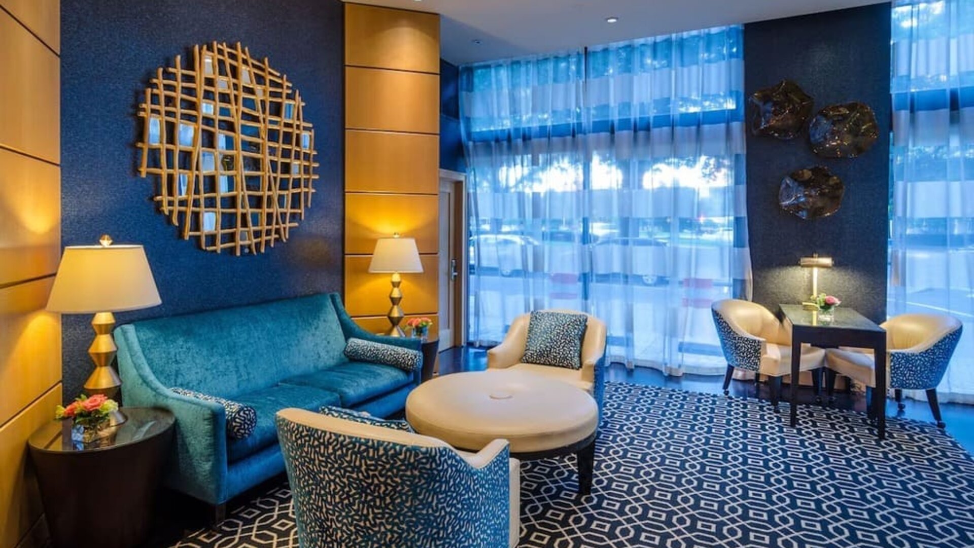 Lobby and coworking lounge at Beacon Hotel.