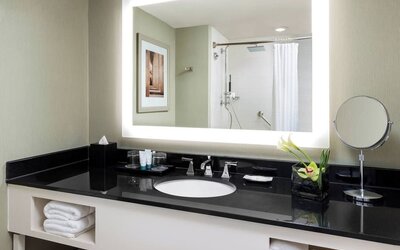 Guest bathroom with shower at The Westin Arlington Gateway.