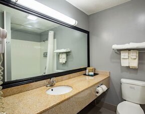 Guest bathroom at Quality Inn & Suites Woodstock Near Lake Geneva.