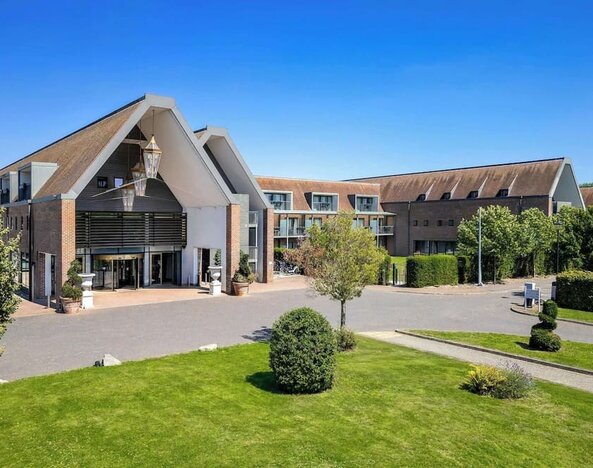 Hotel garden at Hilton London Syon Park.