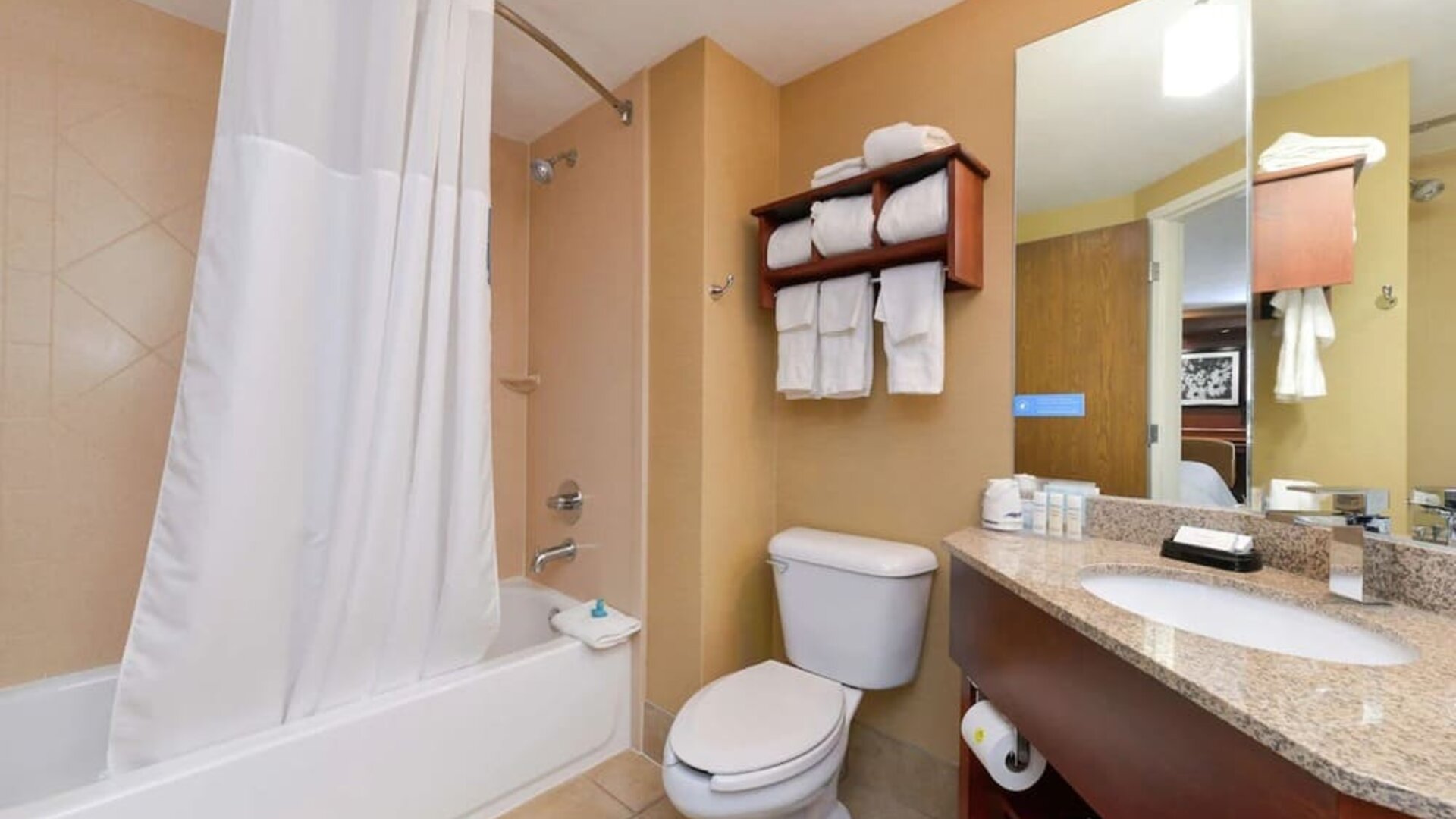 Private guest bathroom with combined shower and tub at Hampton Inn Columbus-East.