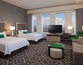 Queen beds at Homewood Suites By Hilton Los Angeles International Airport.