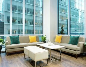 Lobby lounge at Hilton Garden Inn New York/Times Square Central.