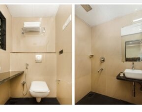 Guest bathroom with shower at THE BEST HOTEL MUMBAI.