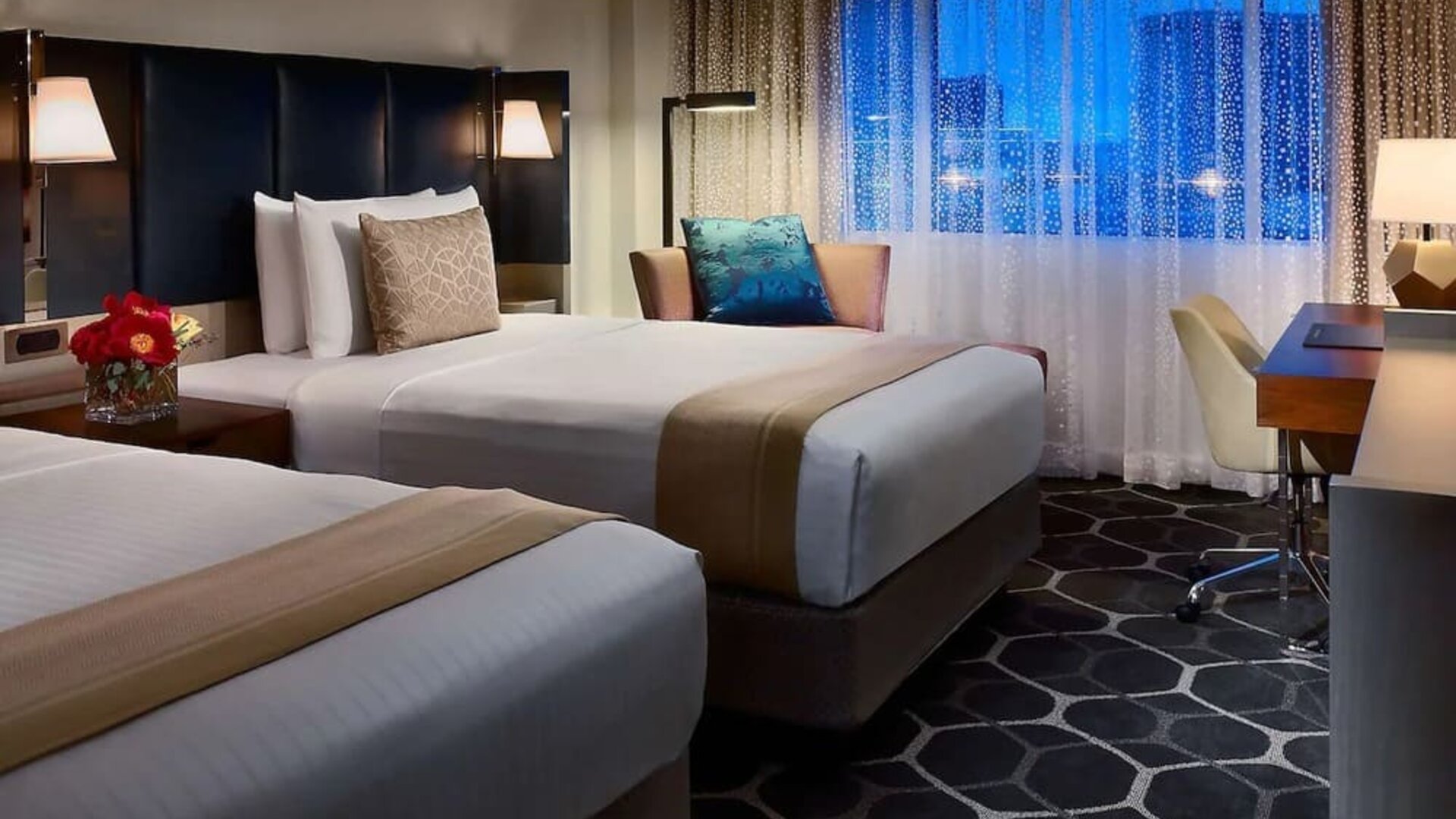 Day use twin room with work desk at Royal Sonesta Houston Galleria.