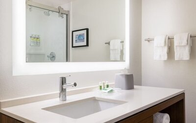 Guest bathroom at DoubleTree By Hilton Fort Worth South.