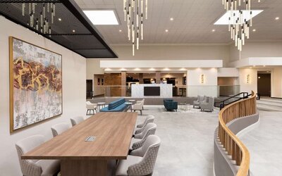 Workspace and business center Lounge and TV at DoubleTree By Hilton Fort Worth South.