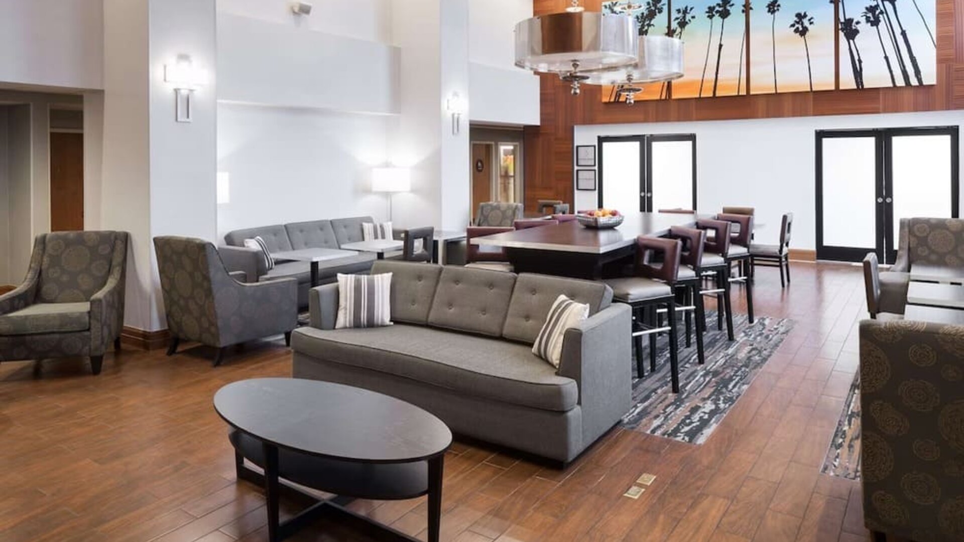 Lobby lounge and workspace at Hampton Inn Los Angeles-Orange County-Cypress.
