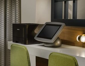 Business center with computer, printer and ergonomic chairs at Hilton Garden Inn Sunnyvale.
