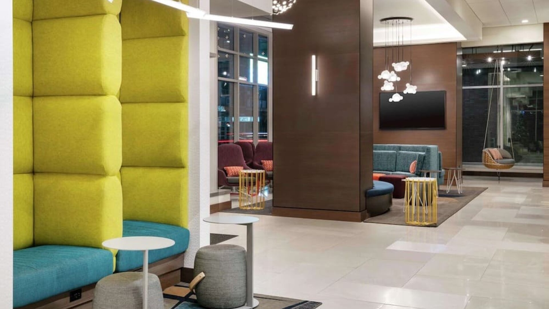 Lobby workspace at Tru By Hilton Denver Downtown Convention Center.