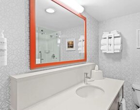 Private guest bathroom with free toiletries at Hampton Inn Chicago/Naperville.