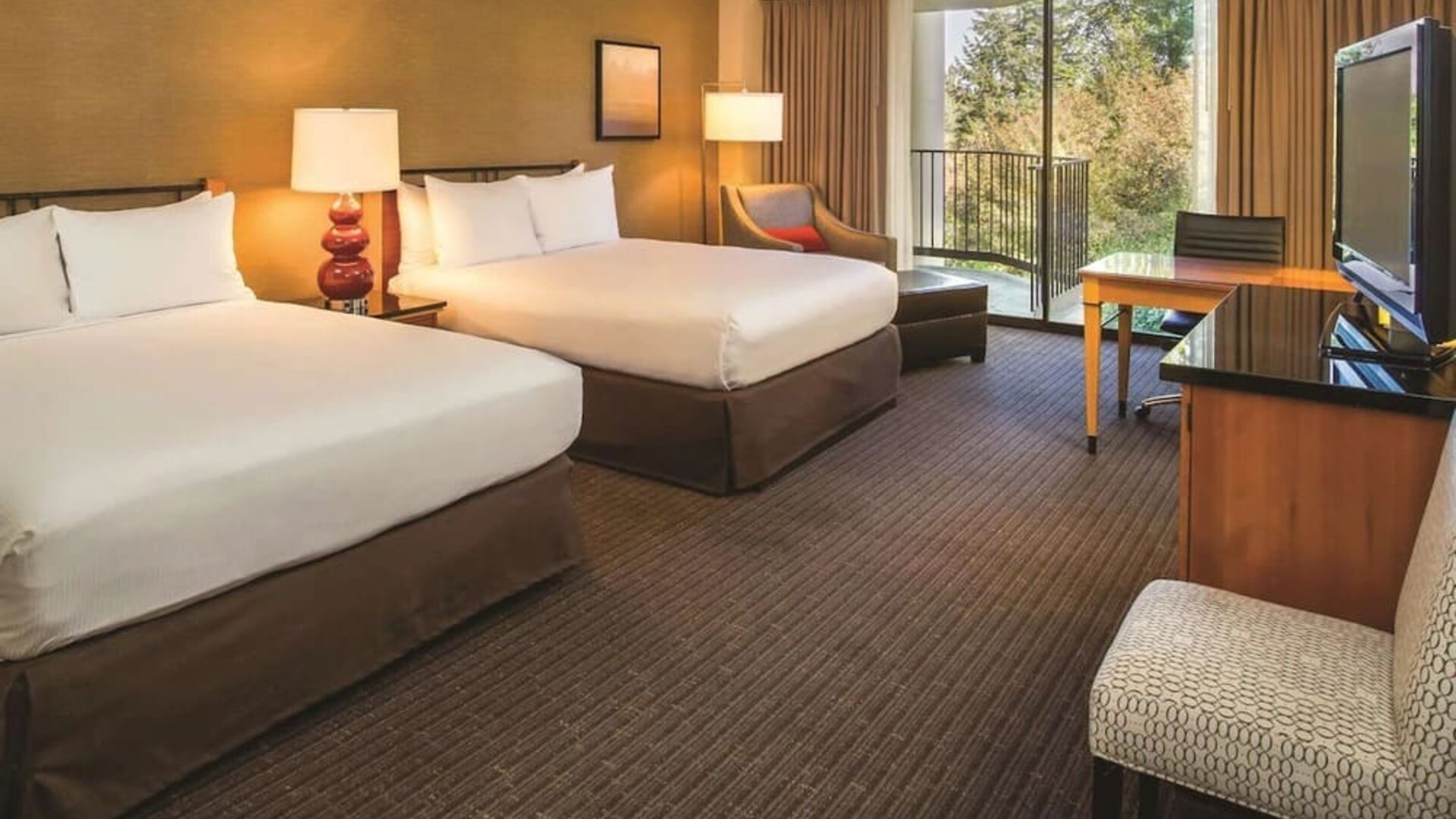 Queen beds at the DoubleTree by Hilton Seattle Airport.