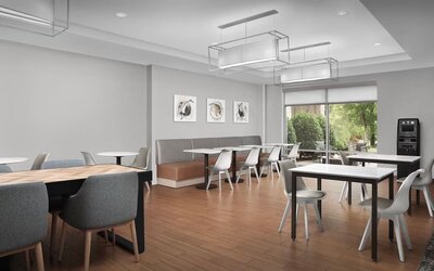 Dining area perfect for coworking at TownePlace Suites Franklin Cool Springs.