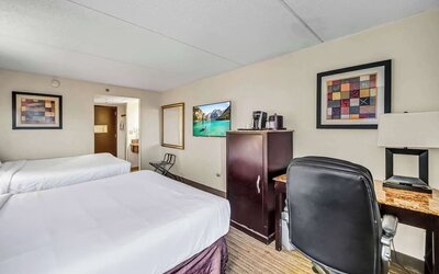 Day use twin room with work desk at Radisson Hotel Schaumburg.