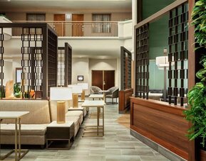 Lobby lounge area at Embassy Suites By Hilton Convention Center Las Vegas.