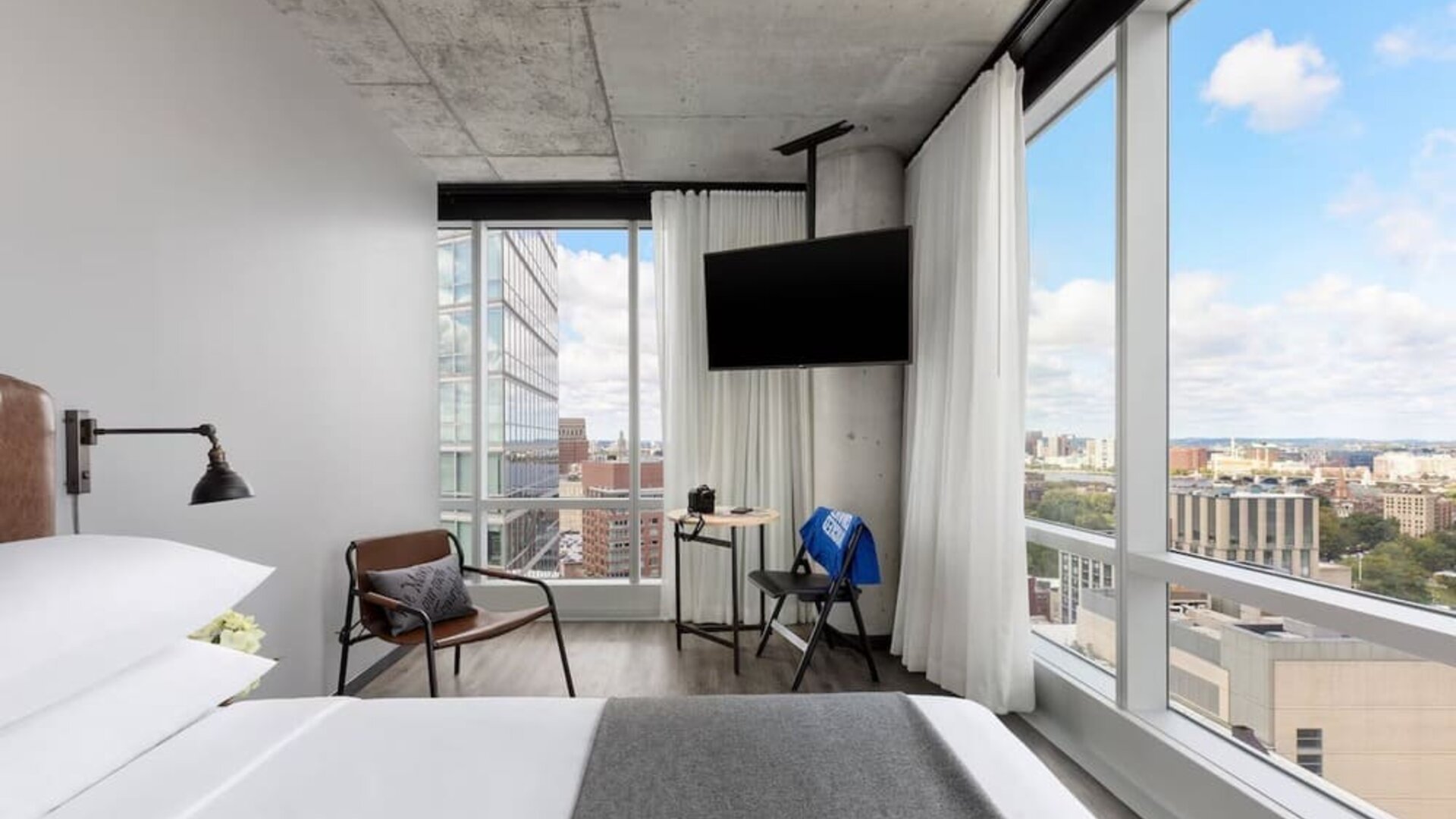 Day use room with a view of the city at Moxy Boston Downtown.