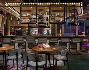 Hotel bar at Moxy Boston Downtown.