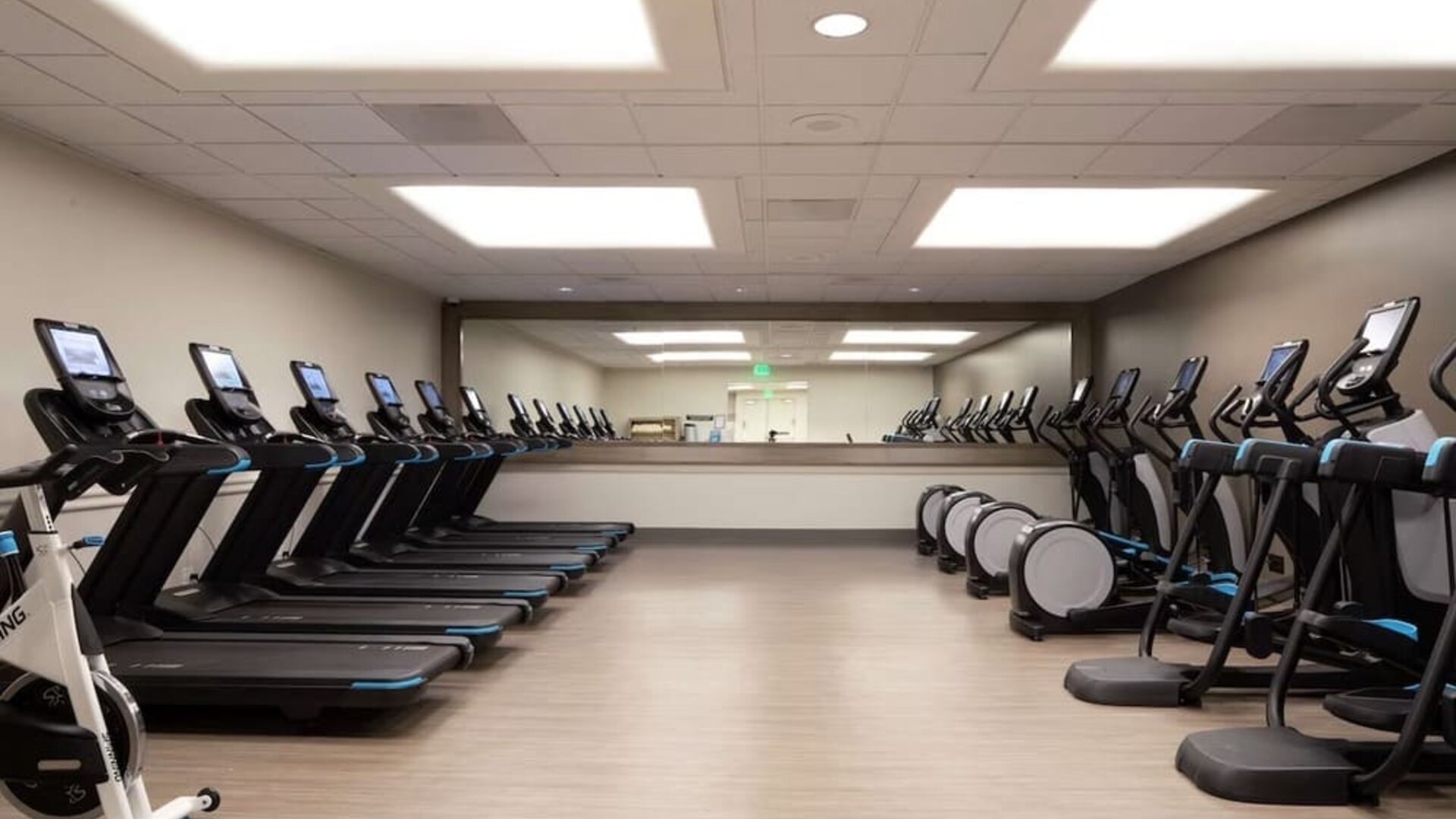 Equipped fitness center at Hilton Los Angeles Airport.