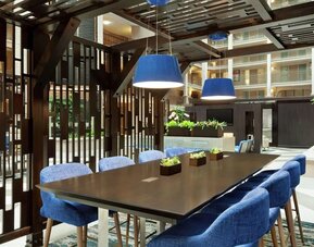 Lobby workspace at 	Embassy Suites By Hilton Arcadia Pasadena Area.