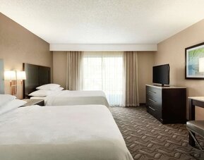 Day use twin room with work desk at Embassy Suites By Hilton Arcadia Pasadena Area.