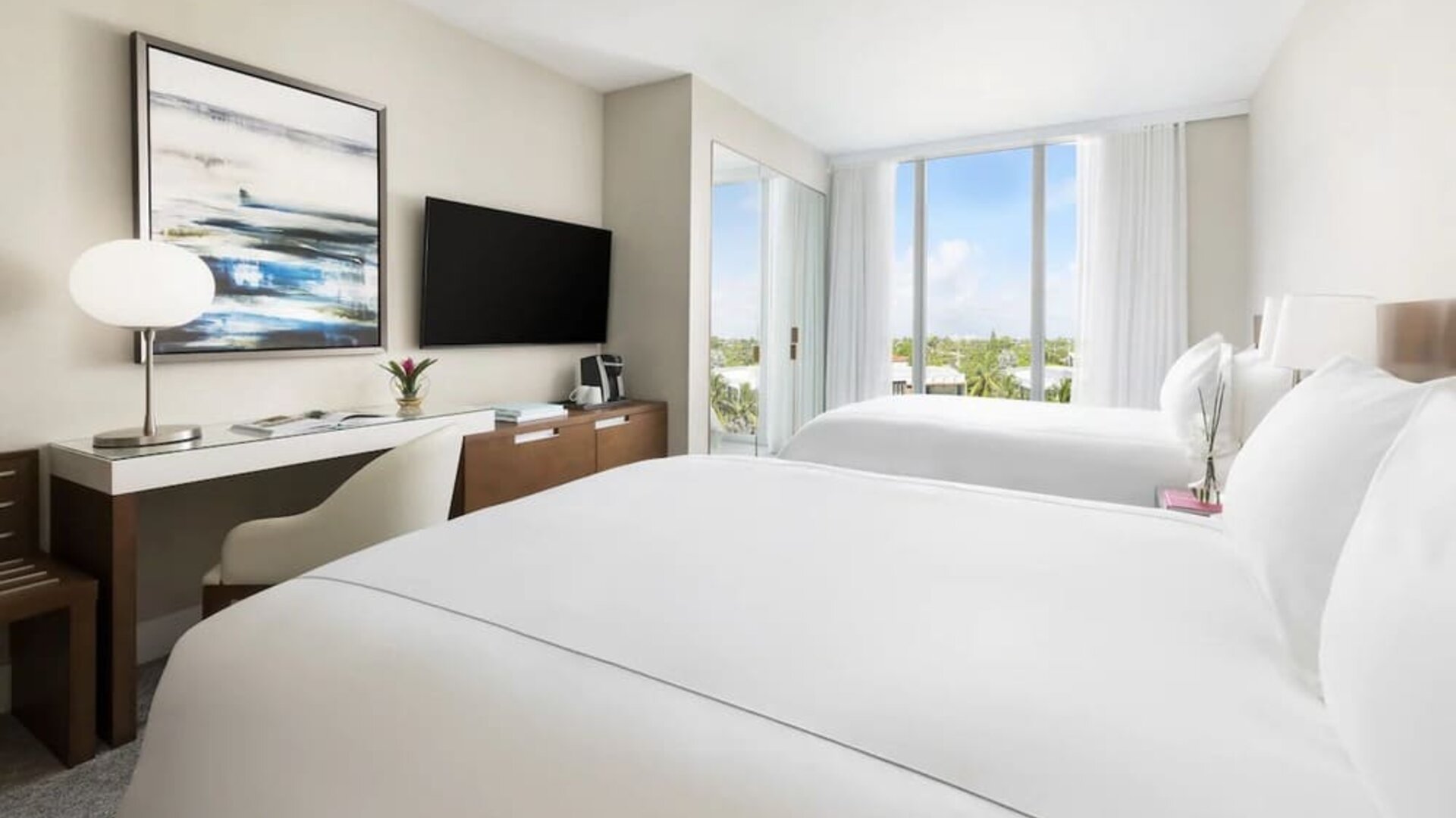 Day use twin room with work desk at The Altair Hotel Bay Harbor.