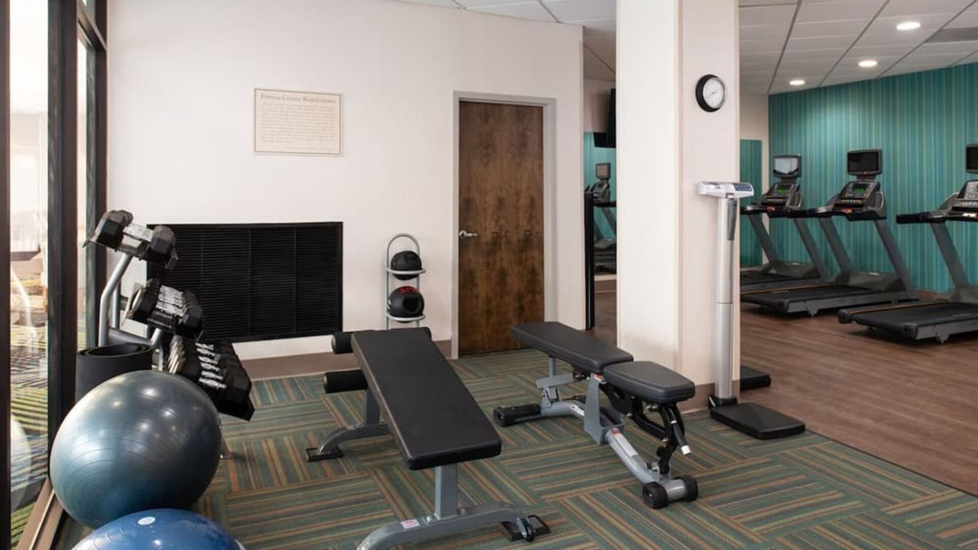 Well equipped fitness center at Holiday Inn Express Towson Baltimore North.