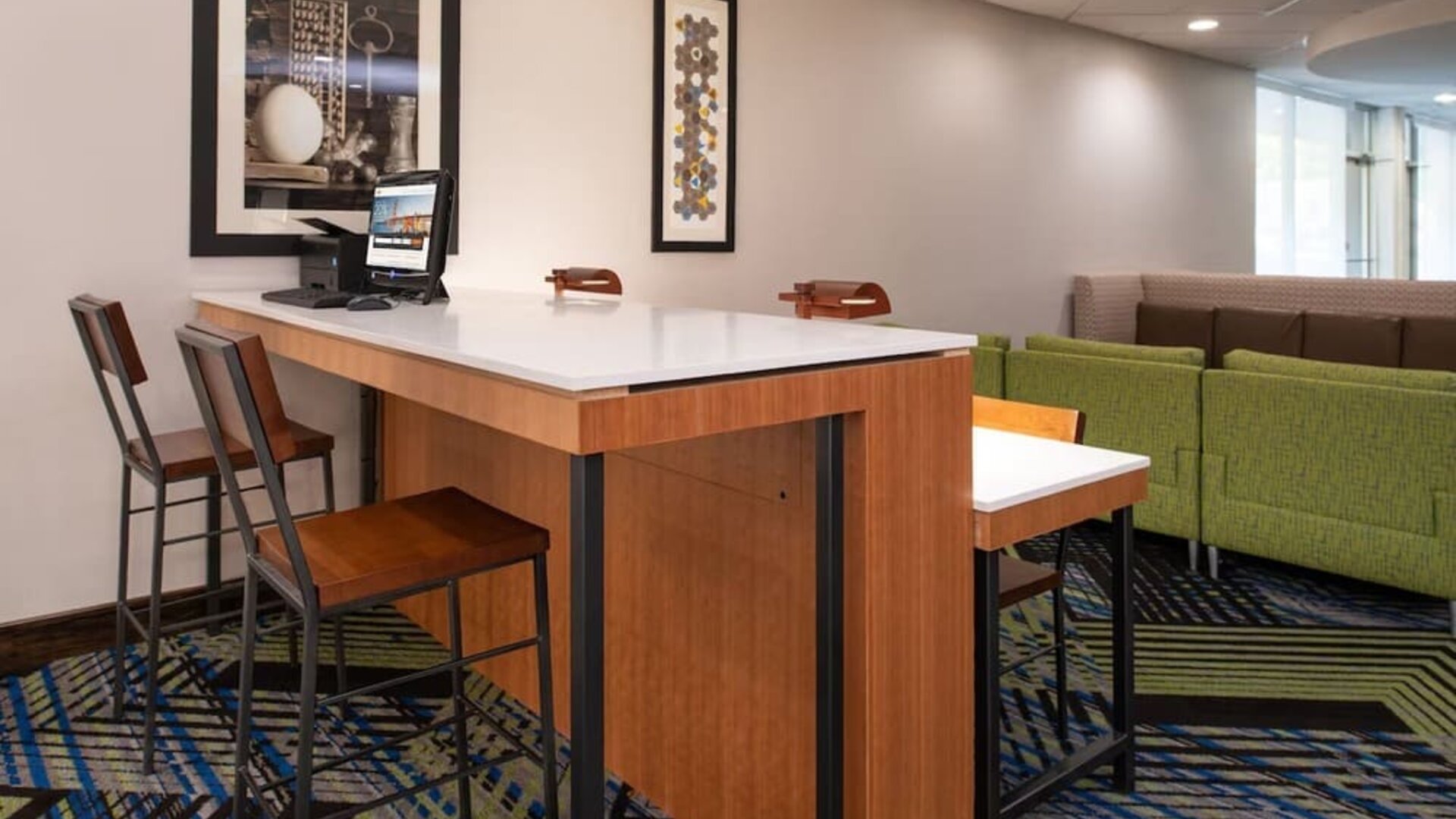 Lobby workspace at Holiday Inn Express Towson Baltimore North.