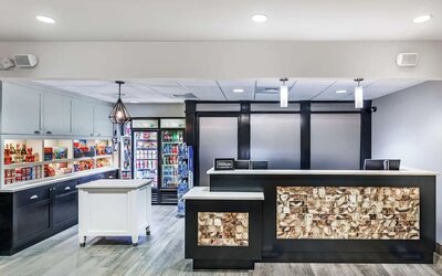 Reception and snack bar at Homewood Suites By Hilton Shreveport.