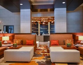Lobby lounge seating at Hilton Dallas/ Plano Granite Park.