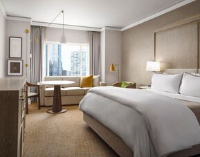 Delux king room with TV and work space at The Westin Philadelphia.