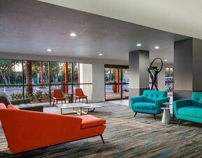 Lobby and coworking lounge at The Anaheim Hotel.