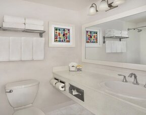Guest bathroom with shower at The Anaheim Hotel.