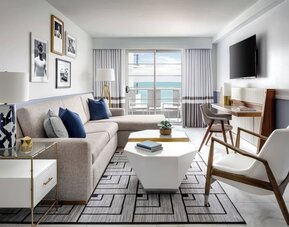 Day use suite' living and workspace area at Cadillac Hotel & Beach Club, Autograph Collection.