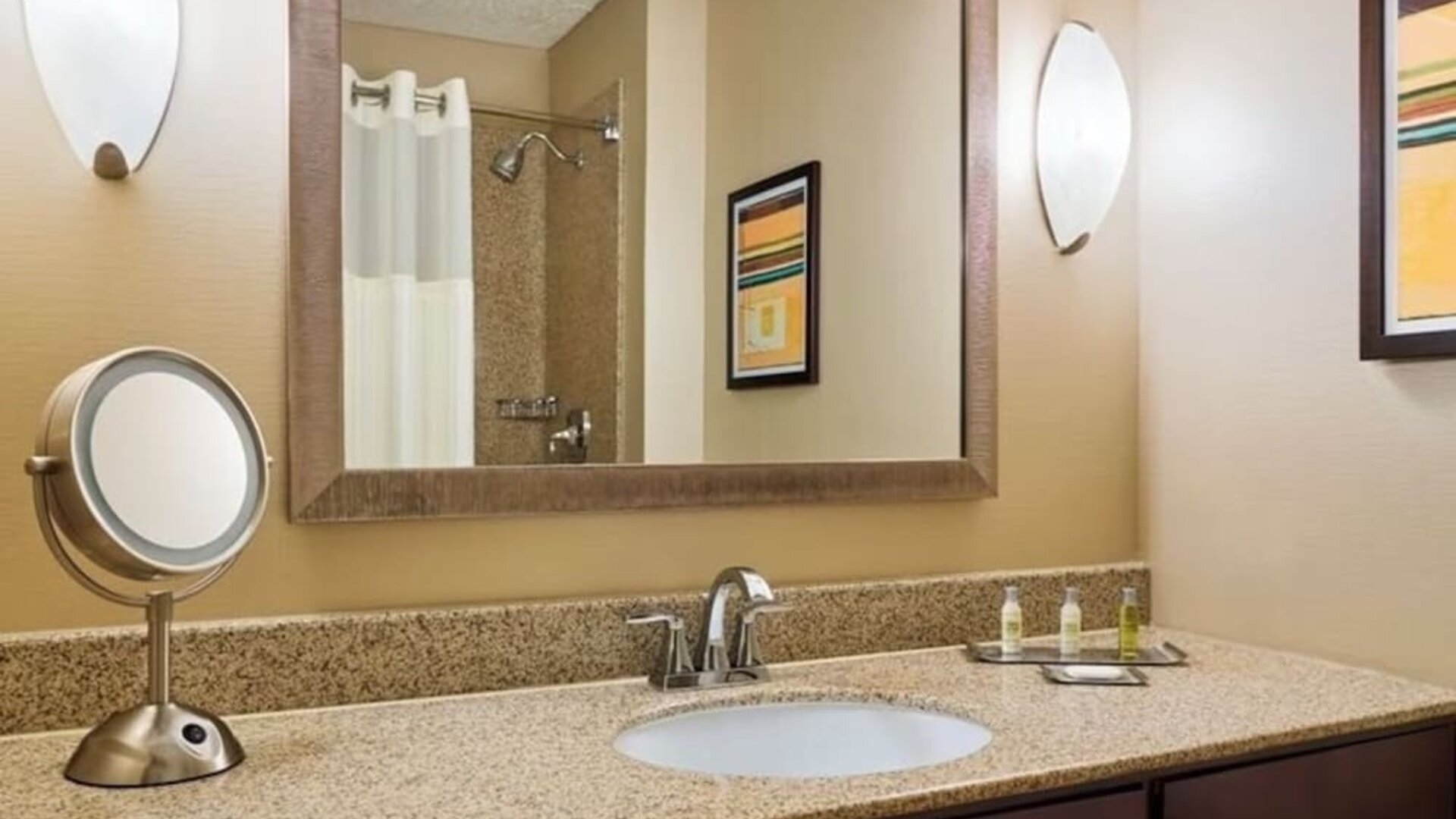 Guest bathroom at DoubleTree By Hilton Houston Intercontinental Airport.