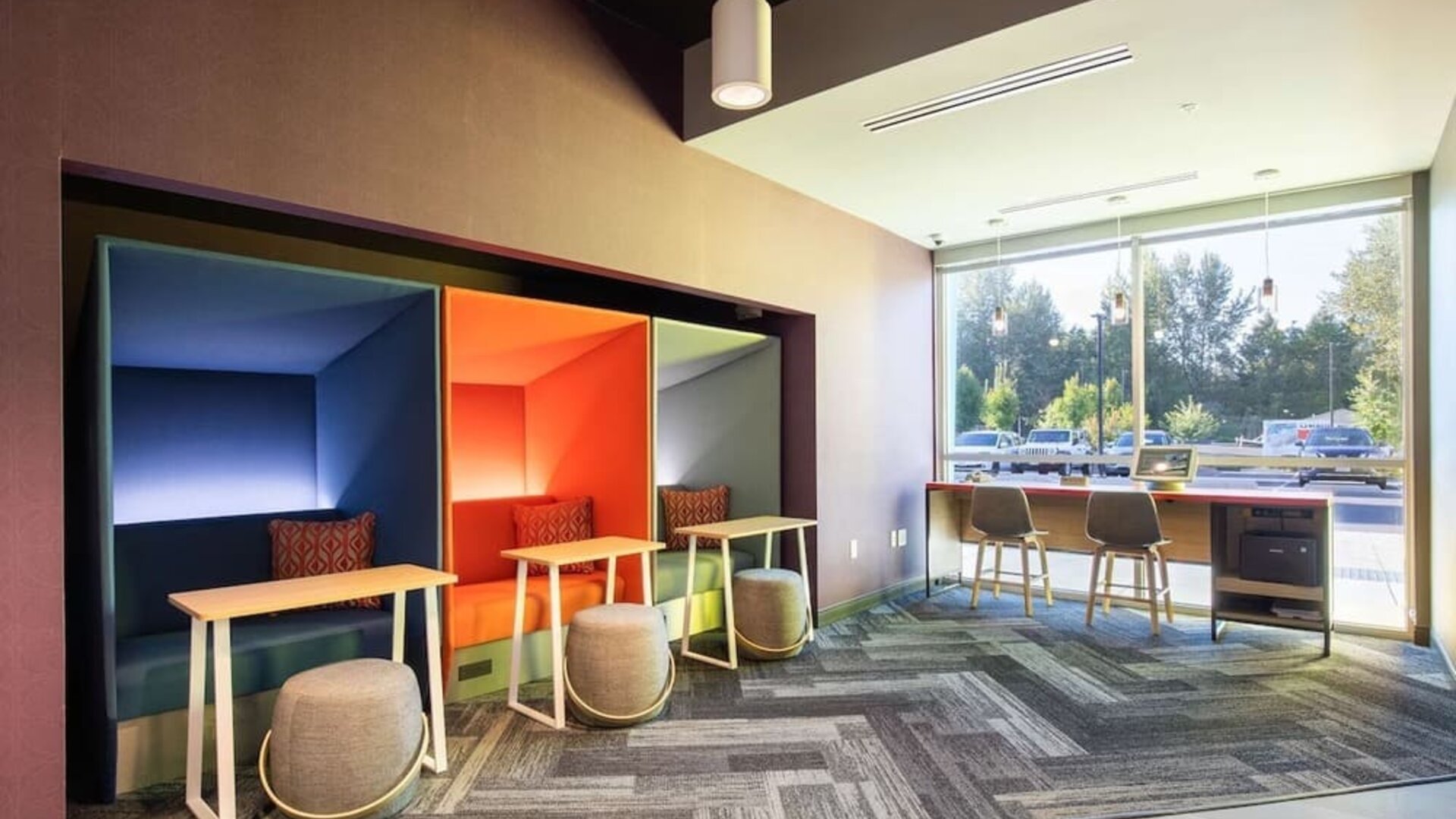 Coworking pods at Tru By Hilton Eugene.