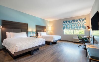 Day use room with TV and work desk at Tru By Hilton Eugene.