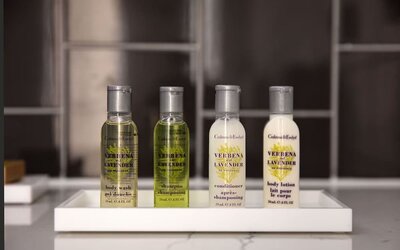 Hotel toiletries at Hilton Garden Inn Paris Orly Airport.