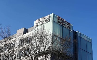 Hotel exterior at Hilton Garden Inn Paris Orly Airport.