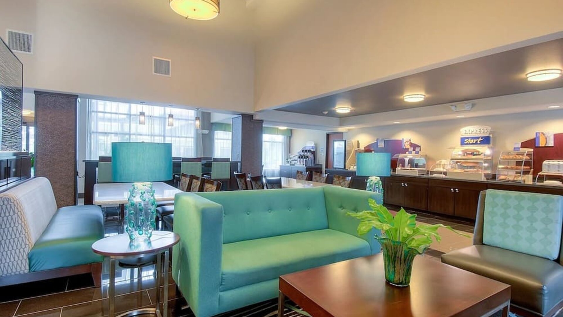 Lobby seating at Holiday Inn Express Hotel & Suites Carlsbad Beach.