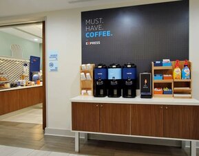 Coffee station at Holiday Inn Express Hotel & Suites Carlsbad Beach.