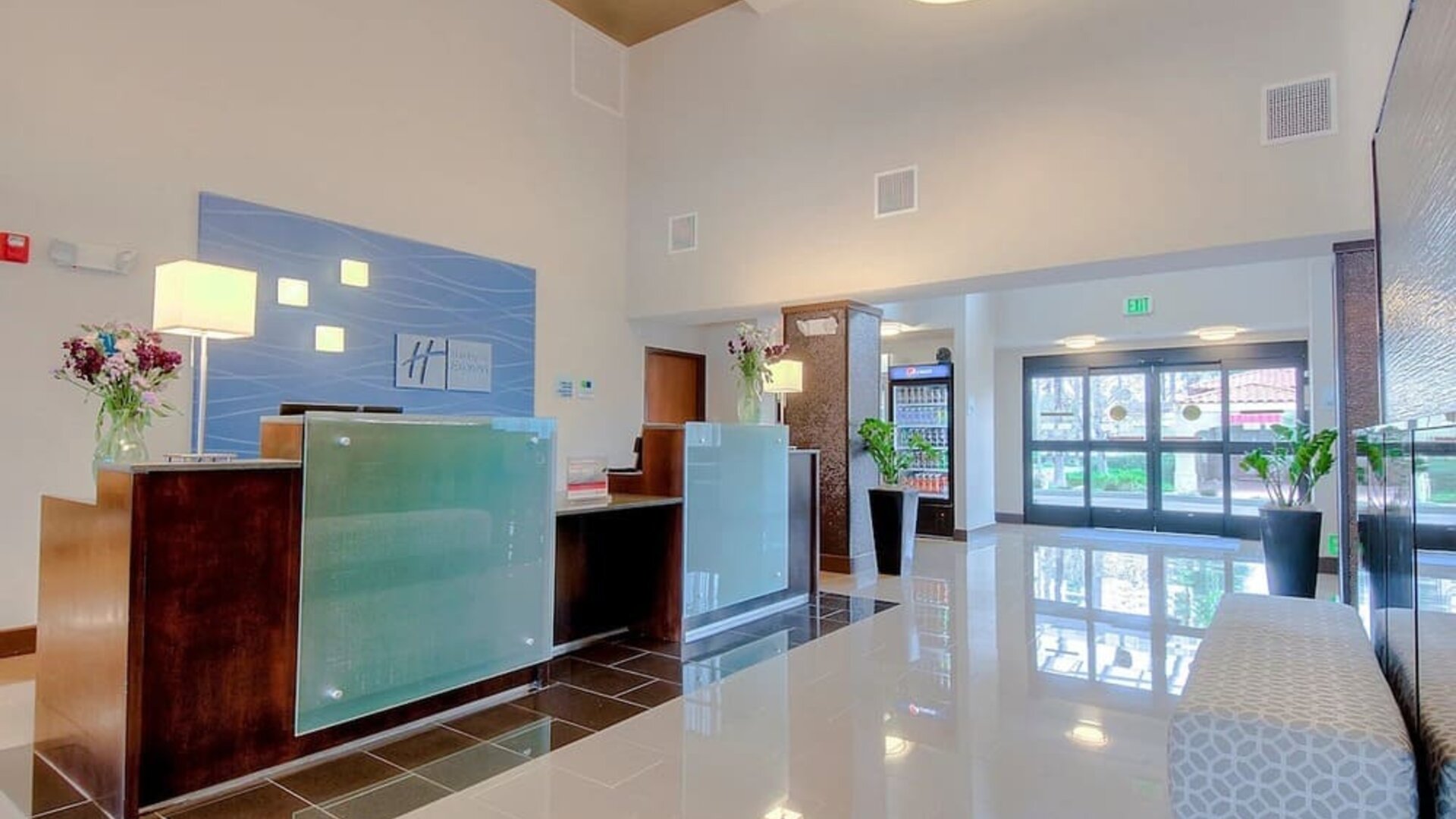 Reception desk at Holiday Inn Express Hotel & Suites Carlsbad Beach.