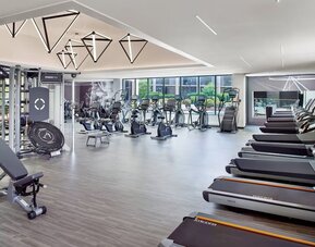 Fully equipped fitness center at Atlanta Marriott Northwest At Galleria.