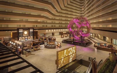 Stylish hotel atrium at Hyatt Regency San Francisco.
