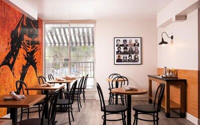 Dining area with comfortable seating, perfect for coworking at Montrose At Beverly Hills.