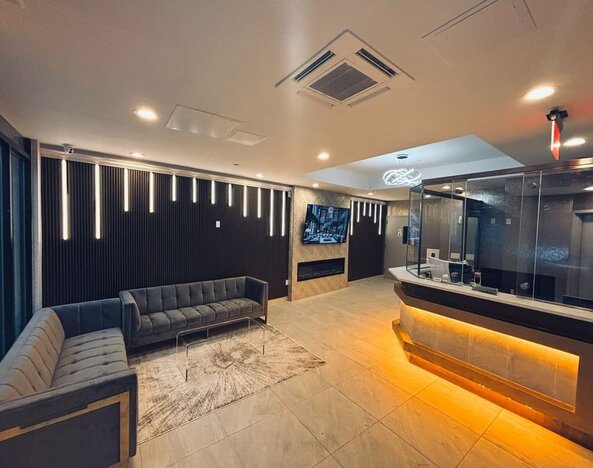 Reception and lobby at LIV Hotel Bronx.