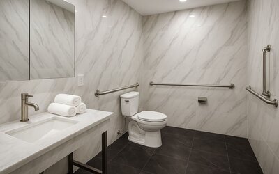Guest bathroom at LIV Hotel Bronx.