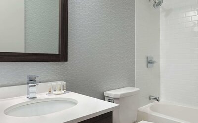 Guest bathroom at Days Inn By Wyndham Saint John New Brunswick.