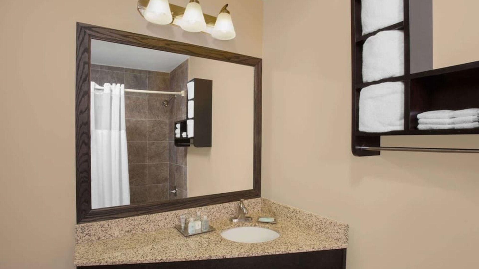 Guest bathroom at Wyndham Garden Schaumburg Chicago Northwest.